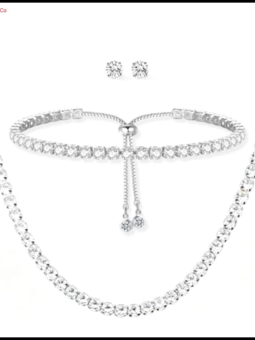 Tennis Jewelry Set Silver Necklace Bracelet Crystal Stud Earrings